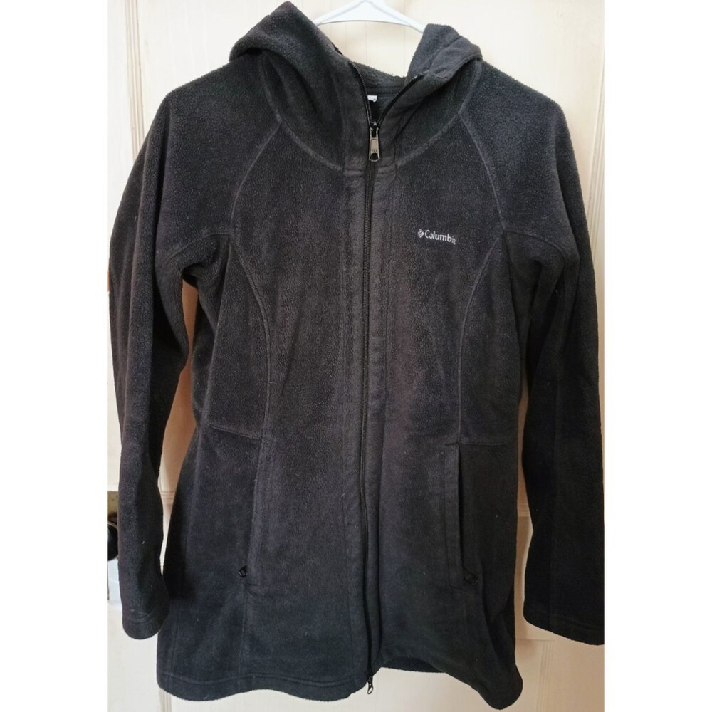 Columbia Womens Small Black Full Zip Hooded Fleece Jacket Lightweight S